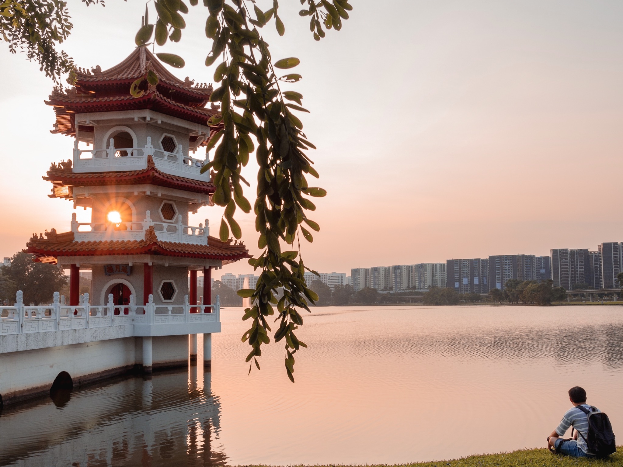 Chinese pagoda in Jurong Lakes Gardens, Singapore