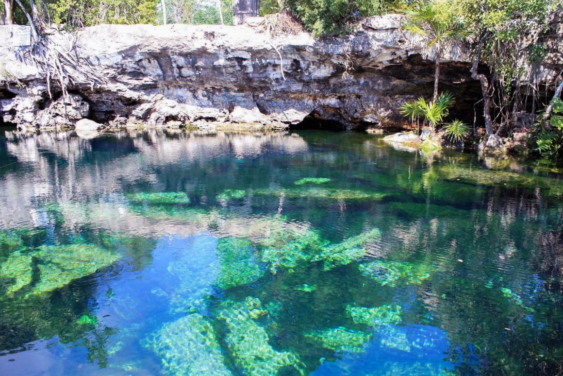 view of Cenote Cristalino near playa del Carmen in Mexico