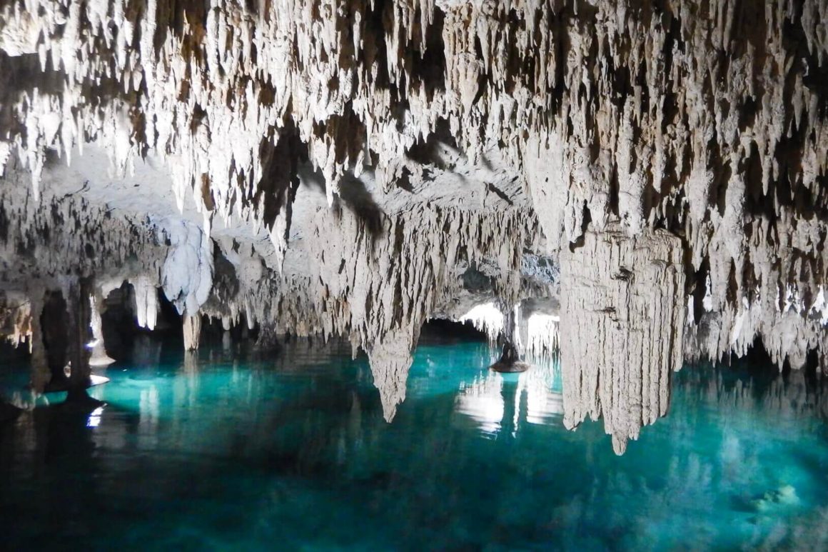 inside the caves of cenotes Sac Actun