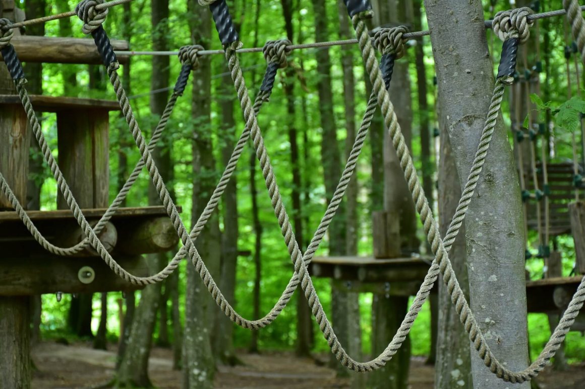 rope climbing course at an adventure park